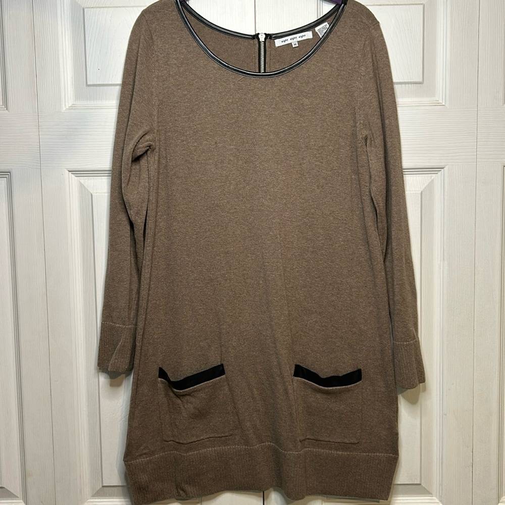Long Sweater with Faux Leather details Size Medium